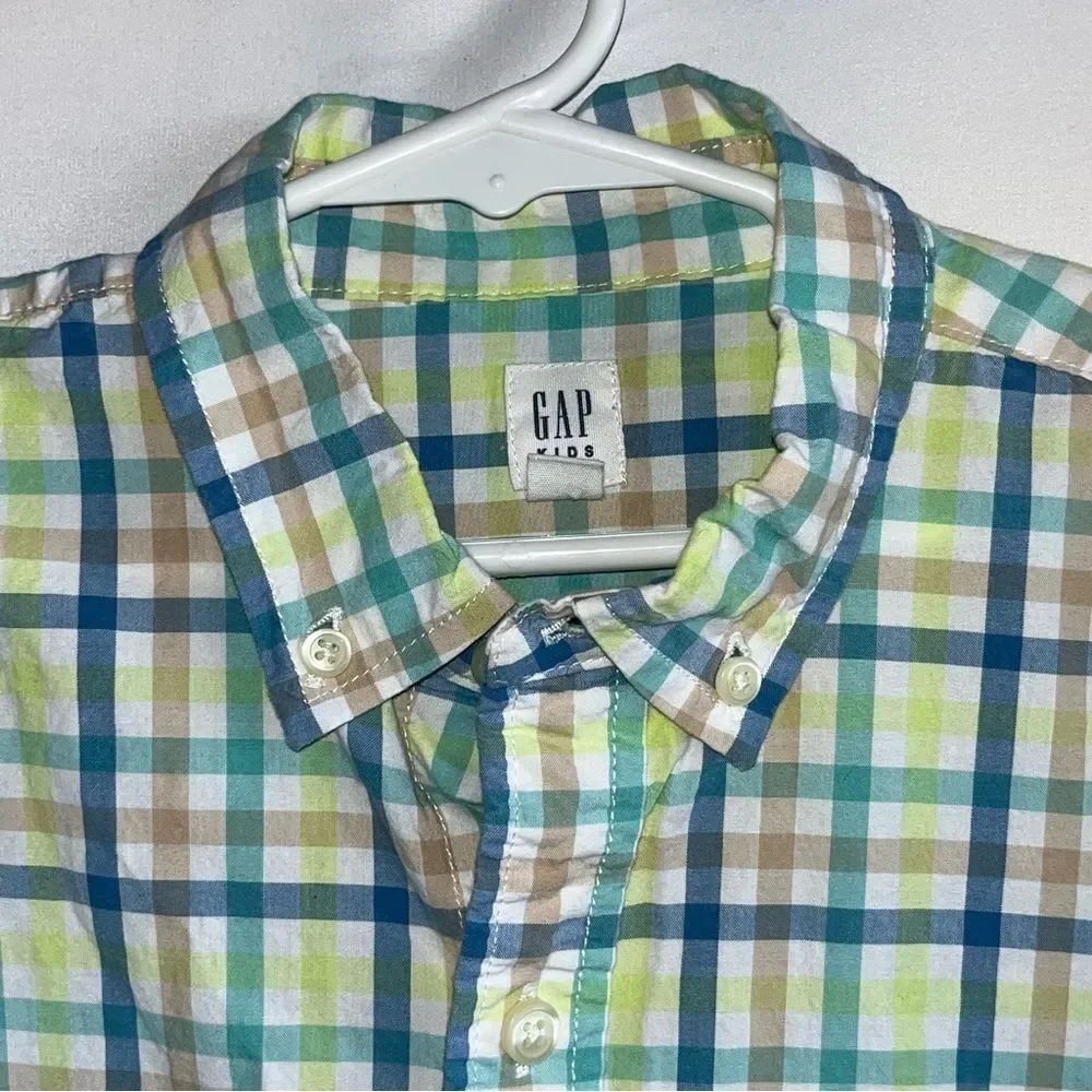 Gap Blue & Green Plaid Checked Button Down Shirt